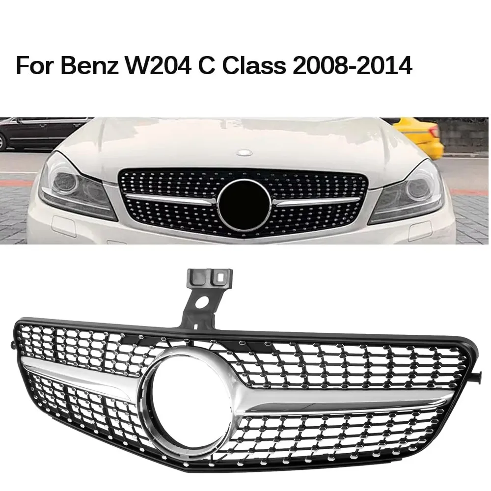 

Car Front Bumper Grill Diamond Style For Mercedes for Benz C Class W204 S204 C204 2008-2014 Auto Car Upper Hood Grille 2013 2012