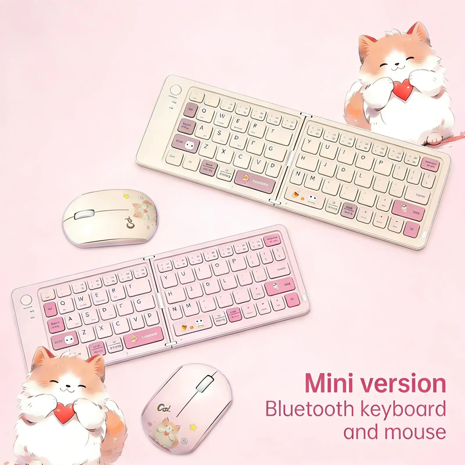 

Беспроводной Bluetooth-комплект с клавиатурой и мышью Cute Cat, миниатюрный, легкий, бесшумный, с длительным временем автономной работы, для ПК, ноутбука, подарок для девочек
