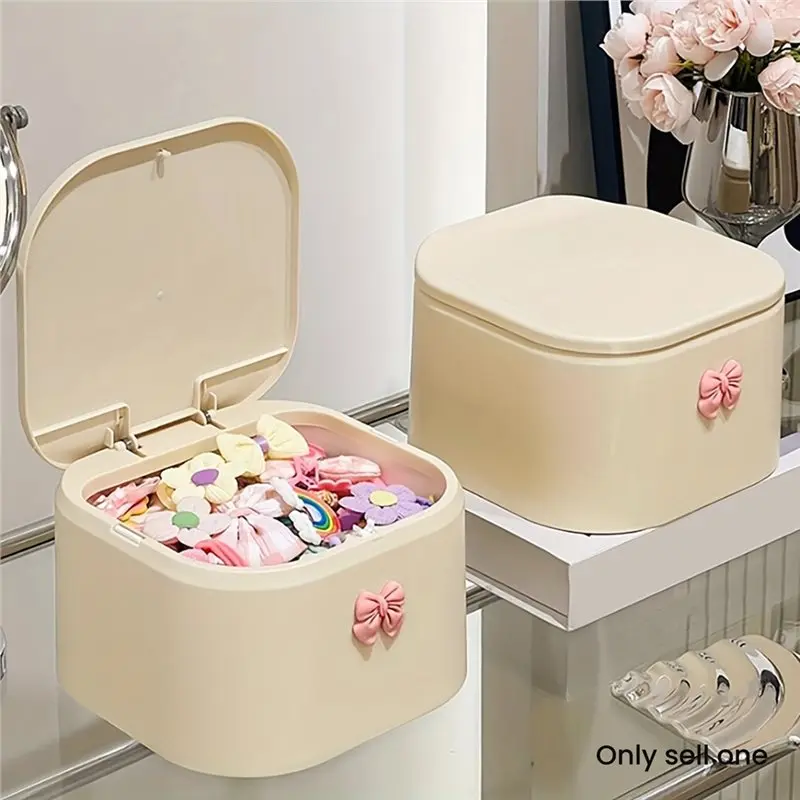 DT19 Hair Organizer Box for Headbands Bows Clips Ties Multi Use Storage with Lid for Bathroom Desk Pink