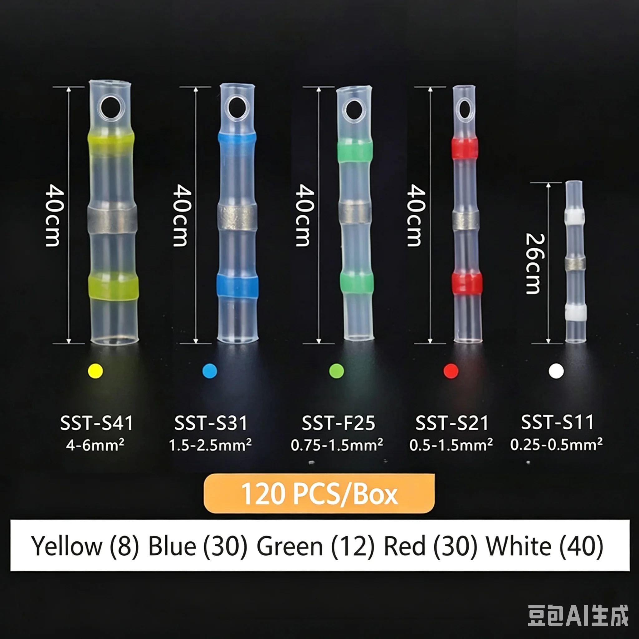 120PCS Box SST Solder Seal Heat Shrink Butt Connectors, Crimp-Free Waterproof Wire Splice Terminal