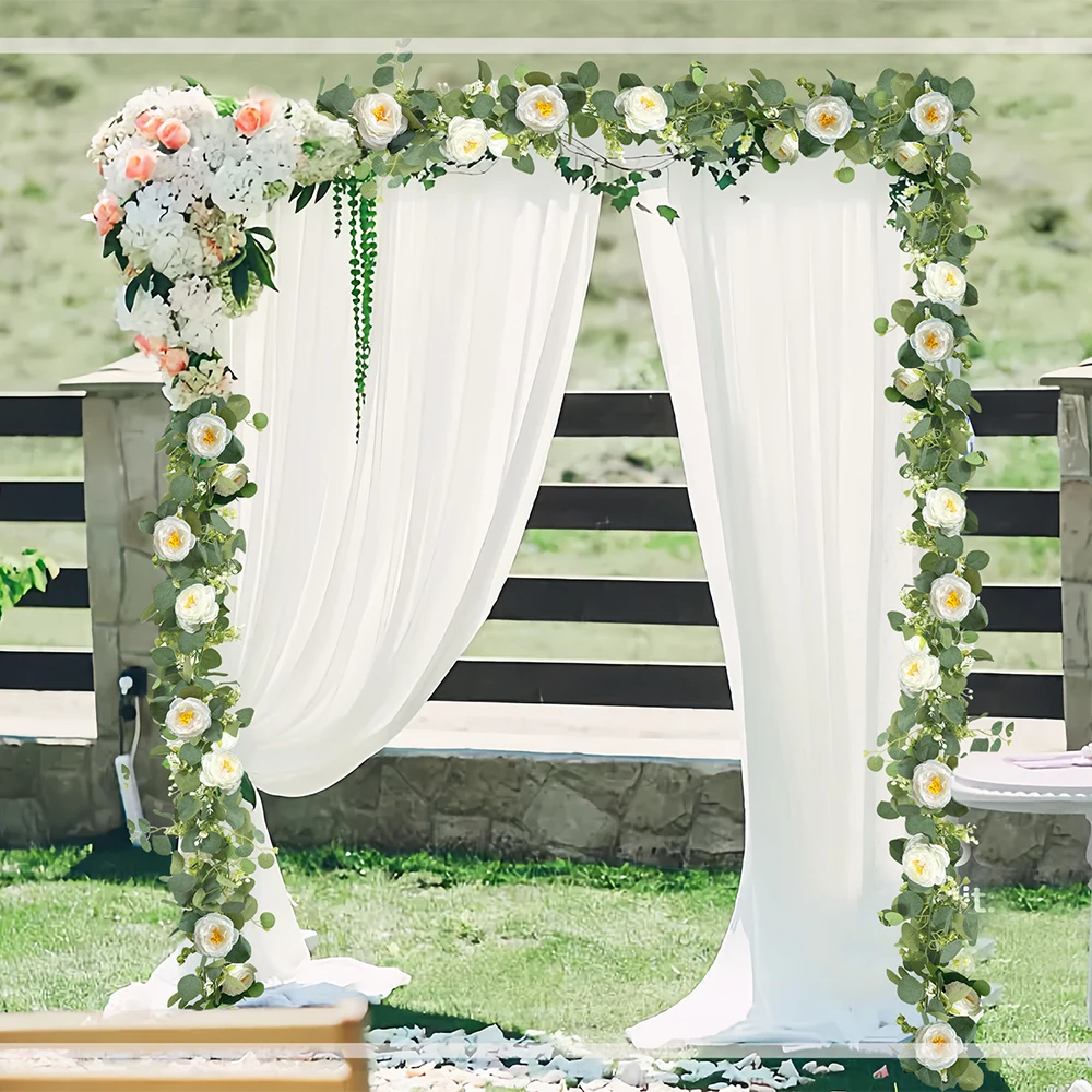 180 cm künstliche Eukalyptus-Girlande mit weißen Rosen, künstliche Blumenranken für Hochzeit, Party, Herzstück, Tischbogen, Heimdekoration – Detail 3