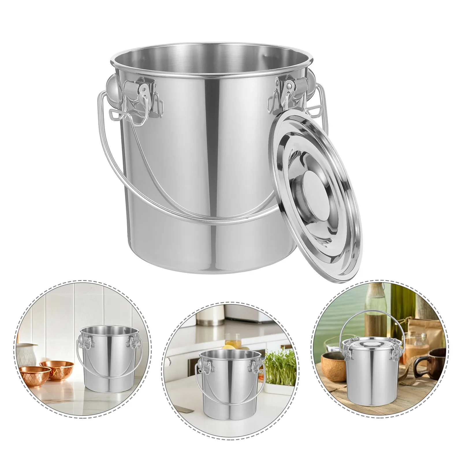 6.3L Stainless Steel Sealed Bucket Food Safe Portable Airtight Container for Milk Oil Soup Soy Milk Ice Water Storage Catering