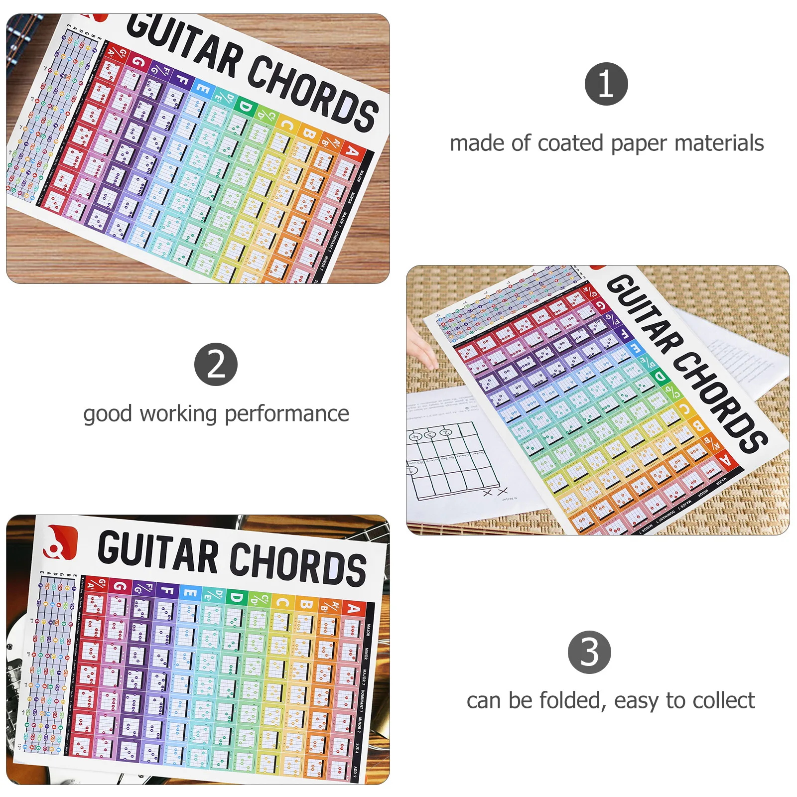 

Guitar Chord Chart Folding Paper Big Icons Easy Read Poster for Beginner Guitar Guide Wall Chart