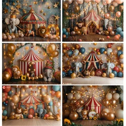 Circus Tent With Striped Canopy Popcorn Photography Backdrops Balloons Birthday Party Decor Animal Photo Studio Background SD-03