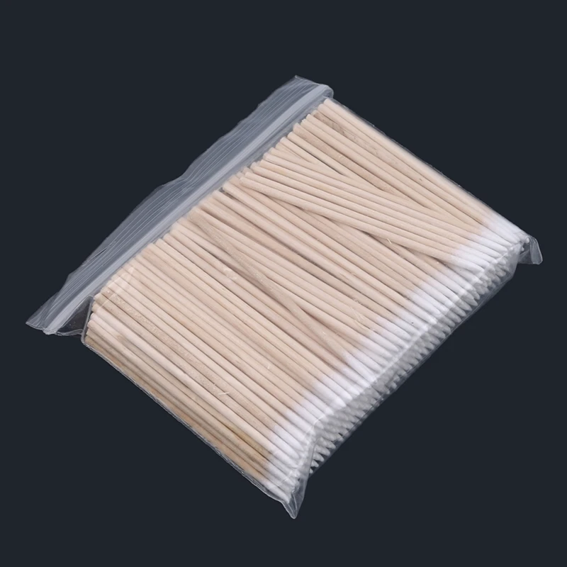 100Pcs Disposable Ultra-small Cotton Swab Lint Free Microbrush Wood Cotton Buds Swabs Brushes Eyelash Glue Removing Makeup Tool