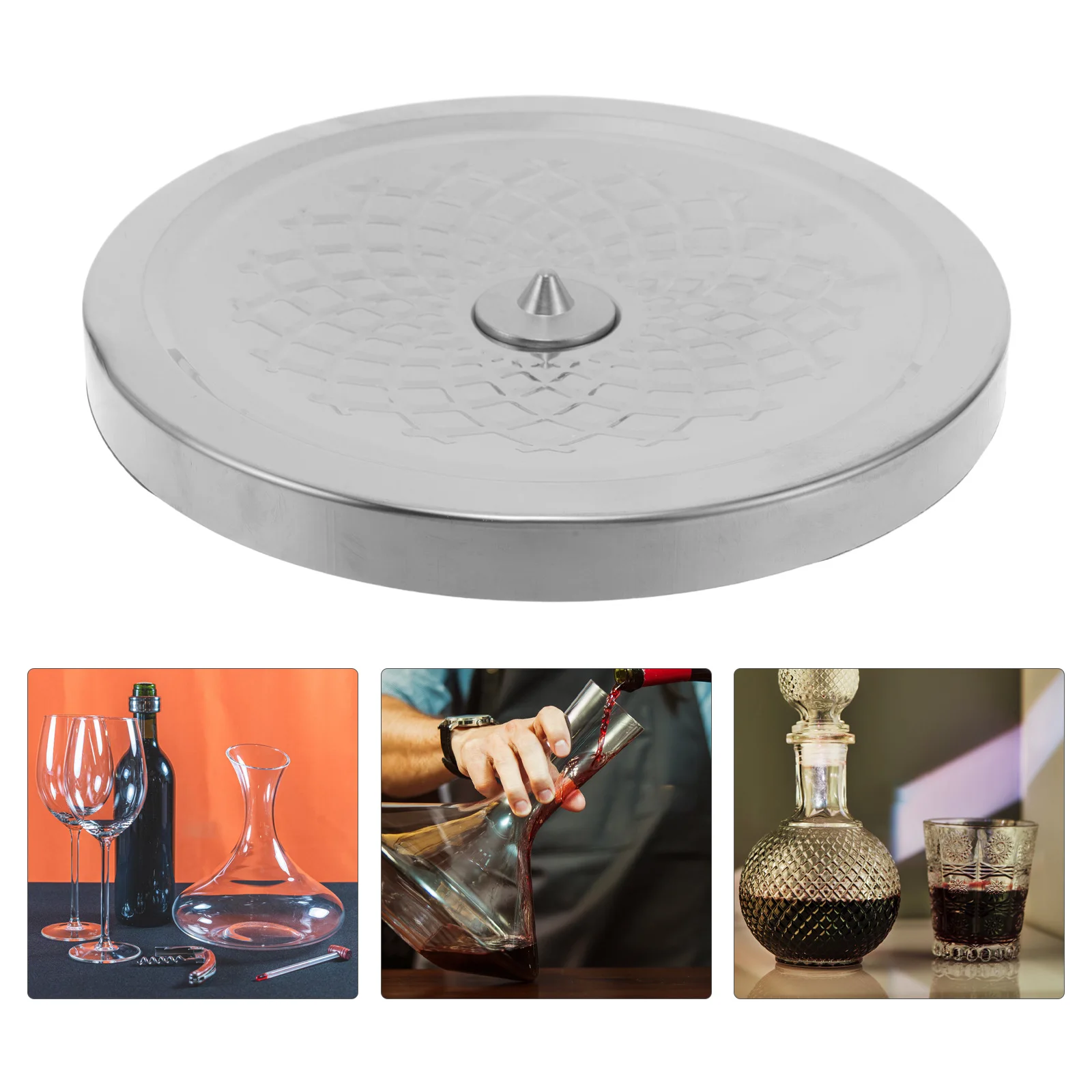 

Wine Decanter Base Gyroscopic Stainless Steel Embossed Design Fast Aeration Tray for Party Home Bars Wine Serving Stable