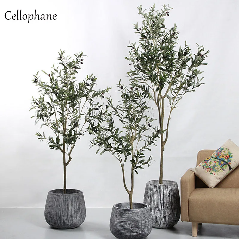 Artificial Plants Olive Tree with Pot 60-120cm Fake Olive Tree Plastic Leaf Realistic Ornamental indoor For Home Garden Decor