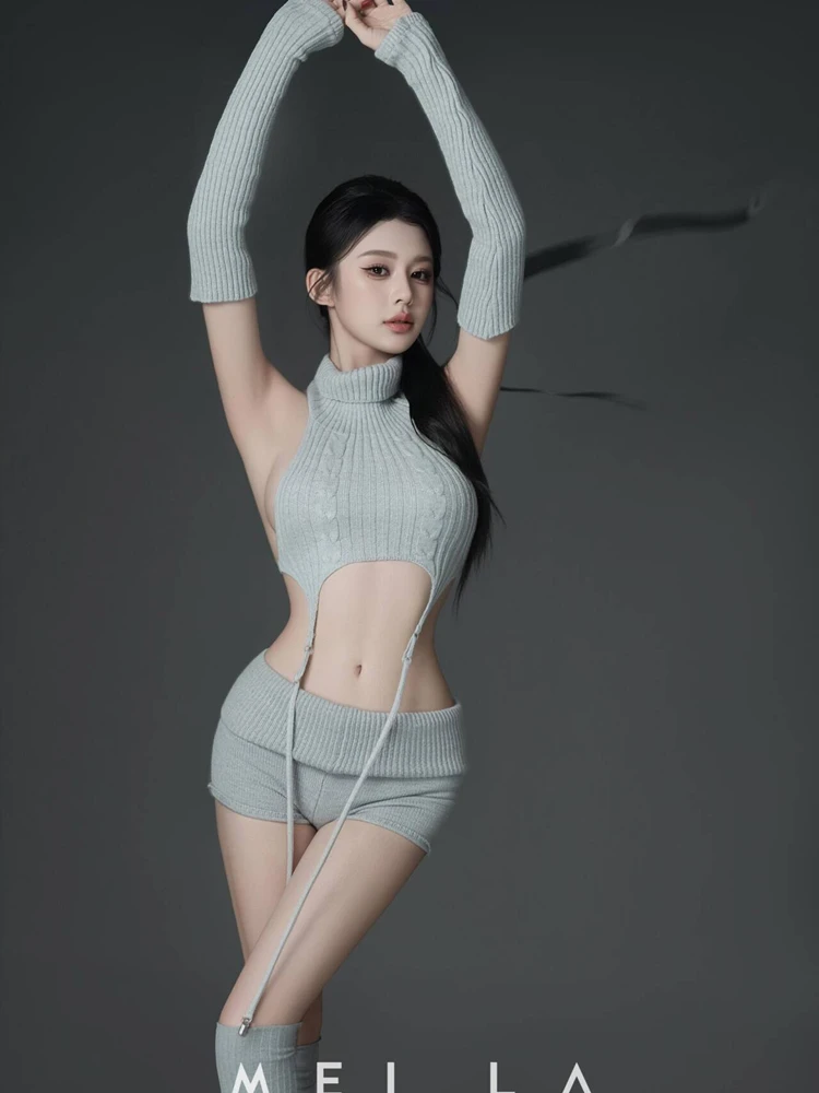 

2026 New Grey Portrait Photography Costume Lazy Girl Korean Pure Desire Style Studio Art Photo Clothing Ladies' Fashion
