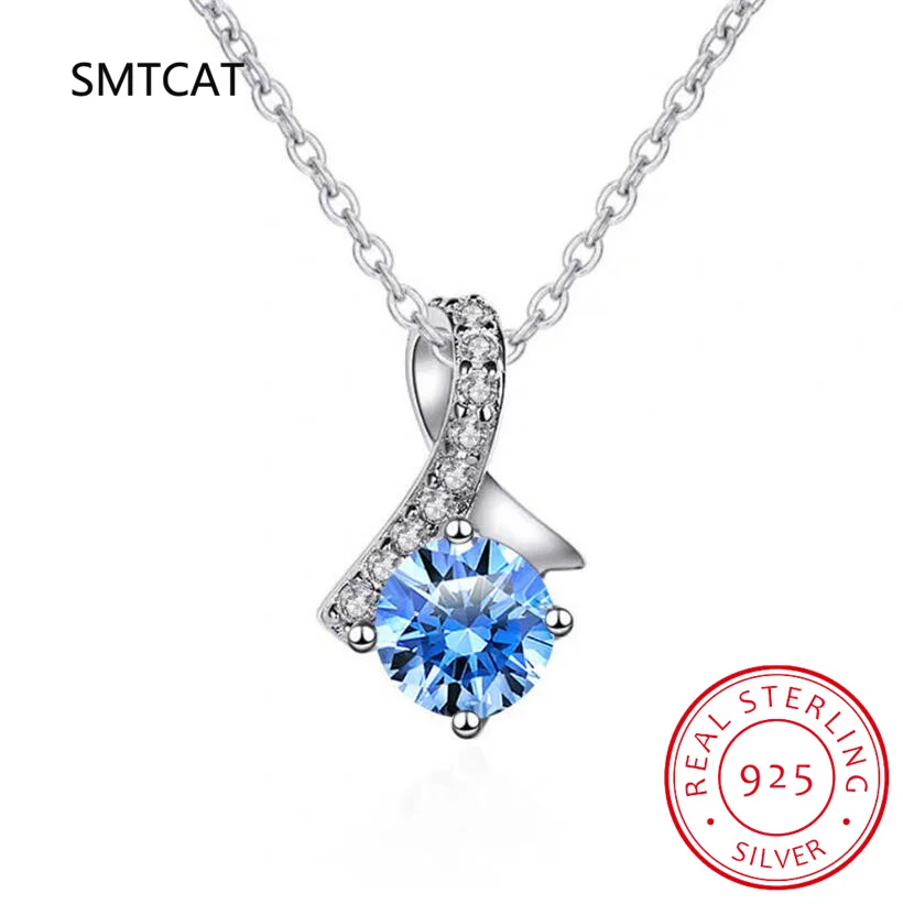 3.1ct Natural Blue Topaz 925 Sterling Silver Fish Tail Pendant Necklace for Woman Gemstone Statement Jewelry 45cm Chain