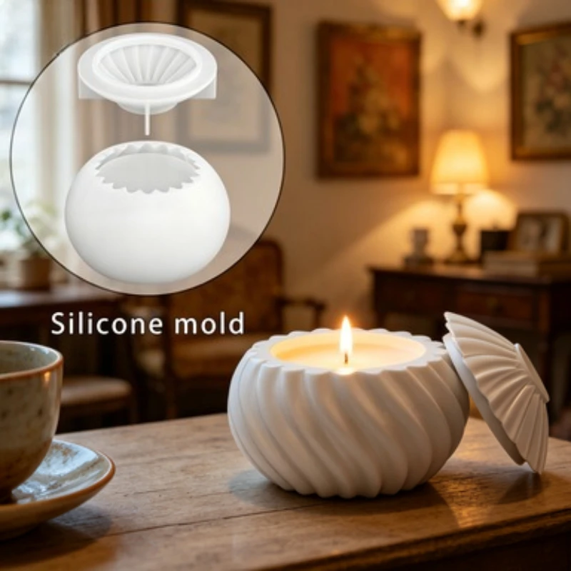 Resin Silicone Mold Set, Spiral Twill Mold Set, for Rotatable Jewelry Storage Boxes and Aromatherapy Candle Holders