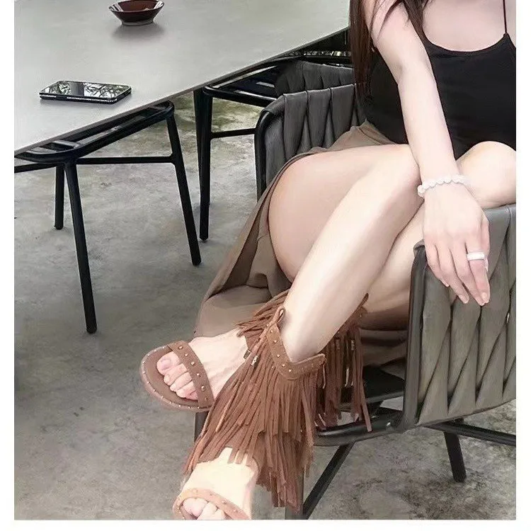 Embroidered Cool Boots 2025 New Summer Inner Heightened Open-toe Tassel Platform Women's Shoes view 5