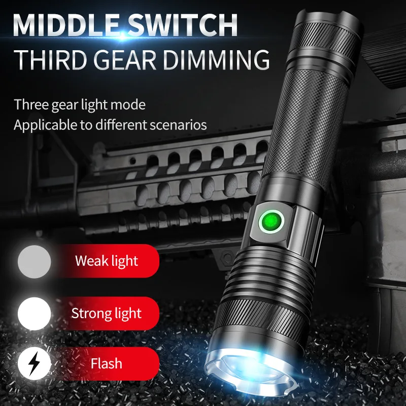 The latest white laser flashlight LEP 500m built-in 18650 battery C-type rechargeable tactical military search flashlight