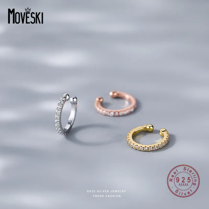 

MOVESKI 925 Sterling Silver 1 Pcs Elegant Simple Zircon Ear Cuff Women High Sense Charm Wedding Gift Jewelry