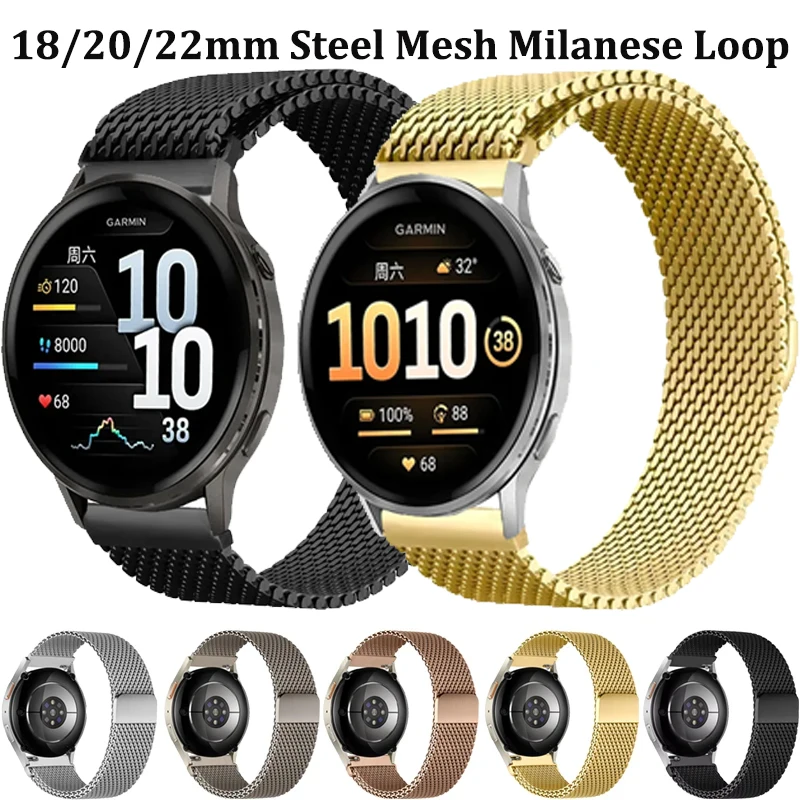 18/20/22 mm Stahlgeflecht-Milanese-Schlaufe für Garmin Forerunner 570/970/165/55, magnetisches Metallarmband für Venu 4/Vivoactive 6-5/Active 6