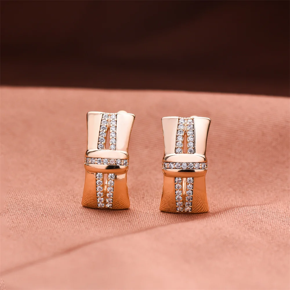 

Dckazz New Cute Geometric Bow-knot Earring 2022 Winter Fashion Luxurious Natural Zircon Rose Gold Color Earrings for Girlfriend