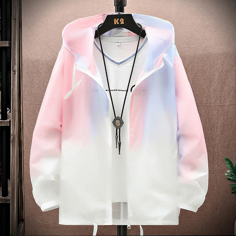 2024 Women Jacket Summer Gradient Y2K Hip hooded Light Thin Coats Windbreaker Woman Hooded Coat veste femme Jackets Clothes