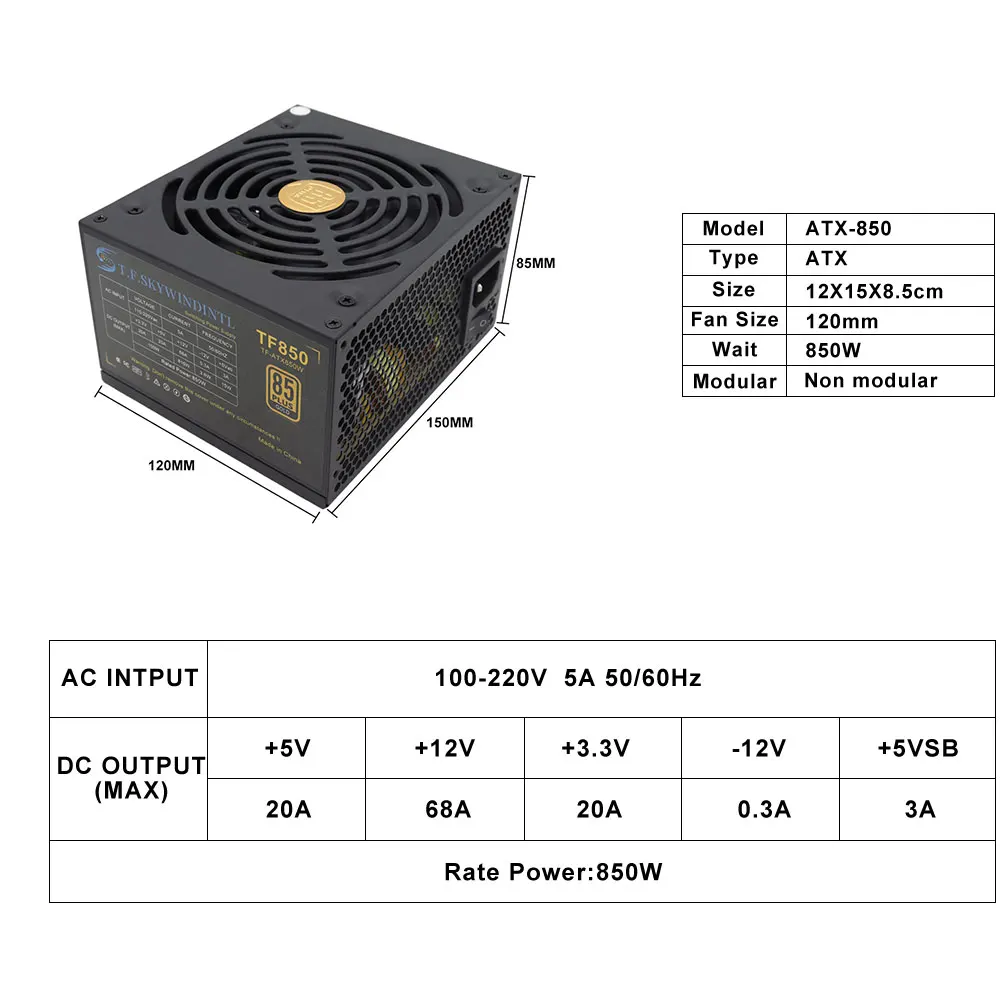 1 قطعة ATX 850 واط 12 فولت 120 مللي متر امدادات الطاقة نشط PFC مصدر الكمبيوتر للألعاب الكمبيوتر امدادات الطاقة فيديو إمدادات الطاقة لخادم الكمبيوتر