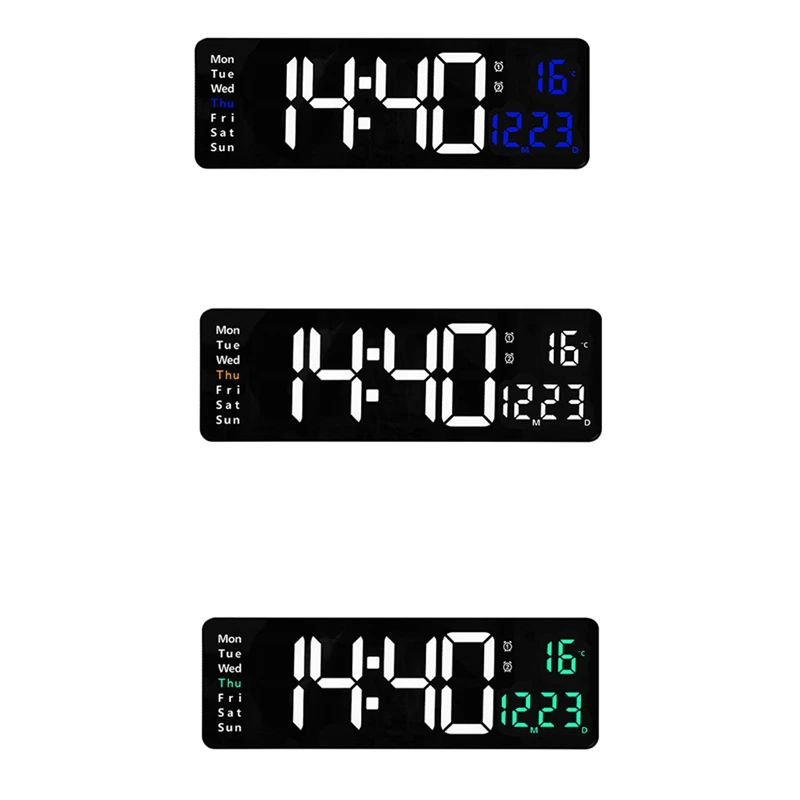 1 PCS LED Digital Wall Clock Wall-Mounted Clocks Temp Date Week Display Dual Electronic Alarms Table With Remote Control Blue