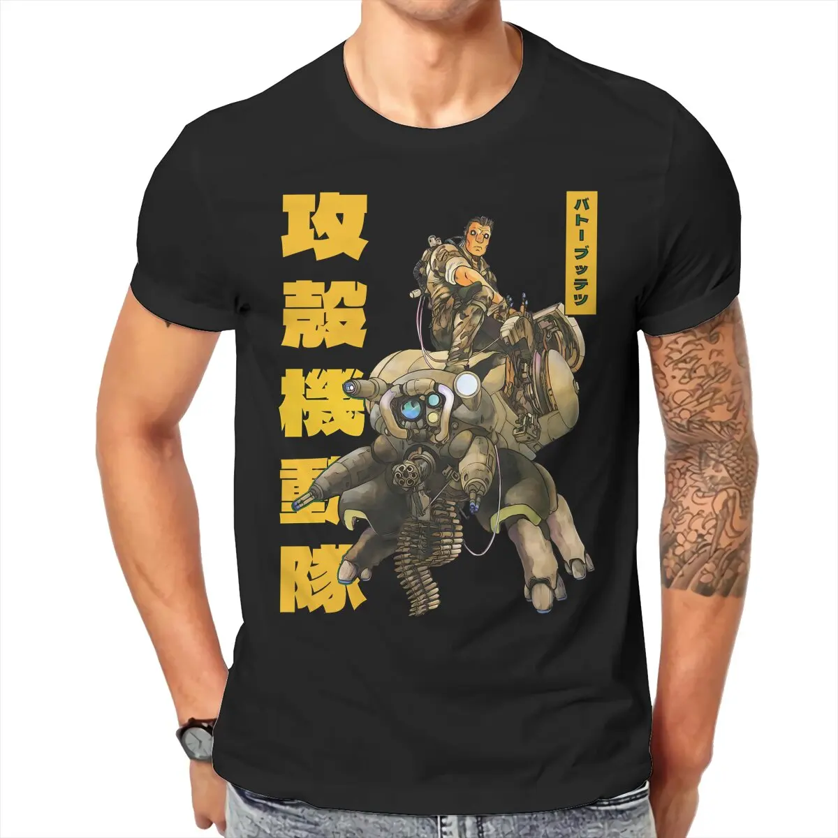 Bateau Hipster TShirts Ghost In The Shell Comics Men Style Fabric Streetwear T Shirt Round Neck 