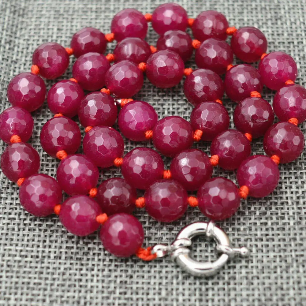 

Faceted Natural 10mm Red Jade Gemstone Round Beads Necklace 18'' AA