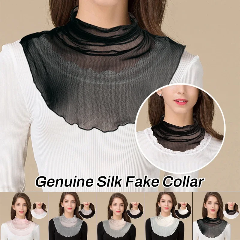 100% Real Silk Mesh Sun Protection Scarf 2025 Summer New Women False Collar Solid Thin Unisex Versatile Daily Scarf