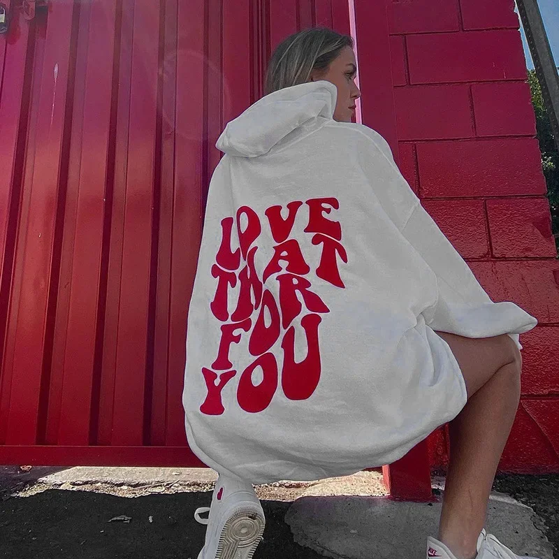 2024 cross-border new autumn and winter women's clothing Y2K street retro printed letter loose pullover hoodie jacket