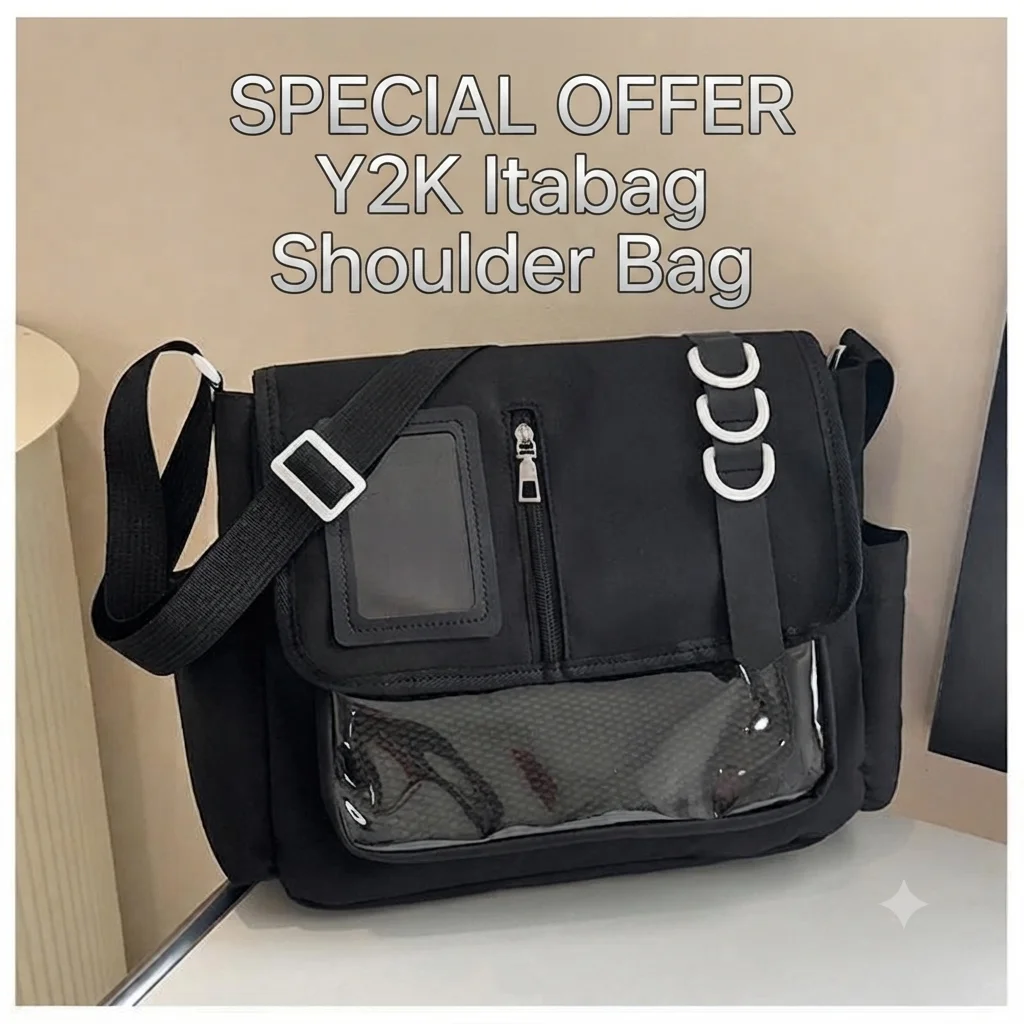New Y2K Japanese Harajuku School Bags for Girls New Transparent Itabag Shoulder Crossbody Bag DIY Badges Display Plate Ita Bag