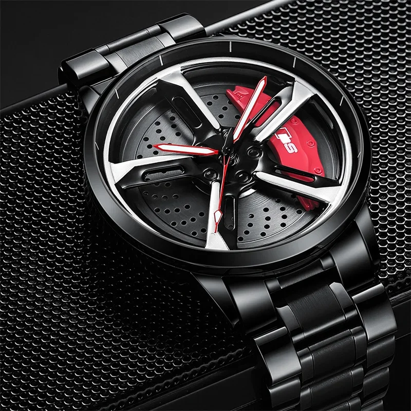 New Original Mens Spinning Watches 3D Real Man Watches Waterproof Watch Car Rim Watch Quartz Men's Sports Watches For Men Clock