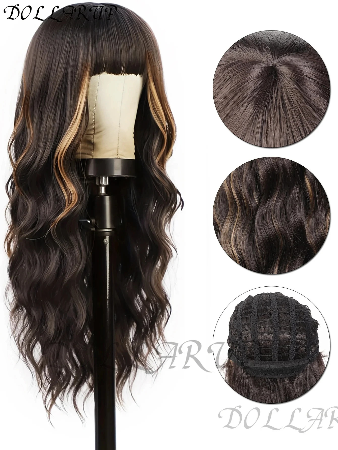 باروكة صناعية سوداء من JKL مع شعر طويل مجفف متوسط وموجات كبيرة للحفلات أو الاستخدام اليومي، شعر صناعي بدرجة حرارة عالية #4