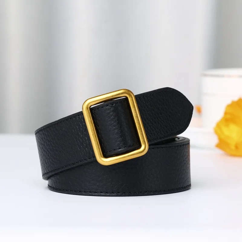 Women's Pure Cowhide Lychee Patterned Smooth Buckle Belts,Neutral Needleless Genuine Leather Fashionable Casual Versatile Belt