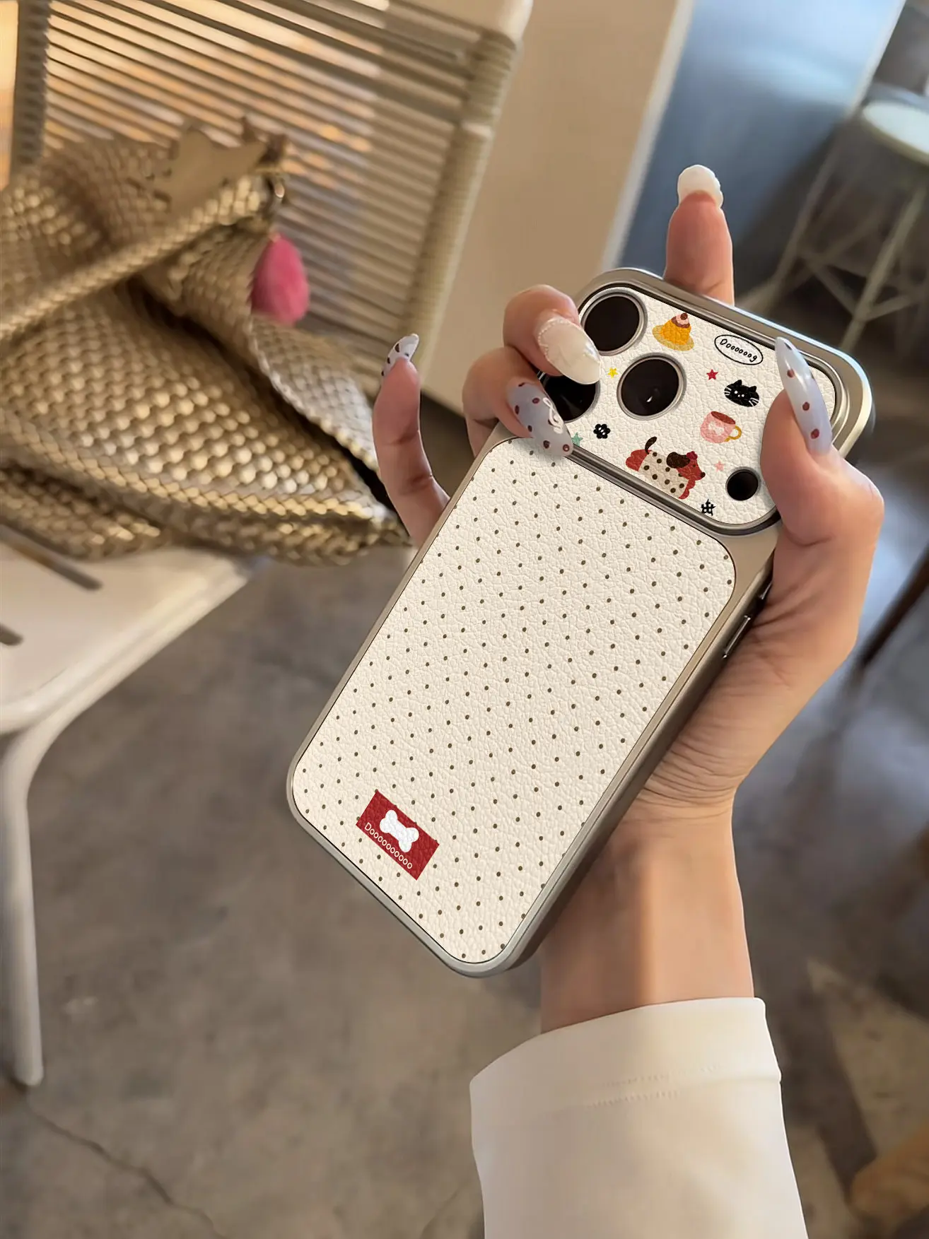 Einfache Polka Dots Luxus-Imitation 17 Handyhülle für iPhone 13 14 15 16 17 Pro Max 17Pro, plattierter Stoßfänger, stoßfeste Lederhülle – Detail 11