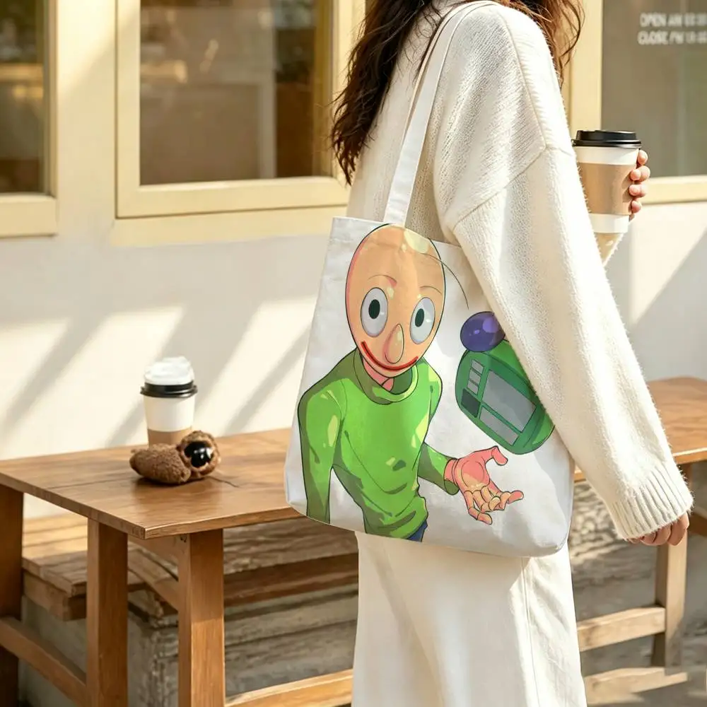 Game Baldi's Basics Print Canvas Tote Bag Handbag For Daily School Commute Casual Shoulder Bag