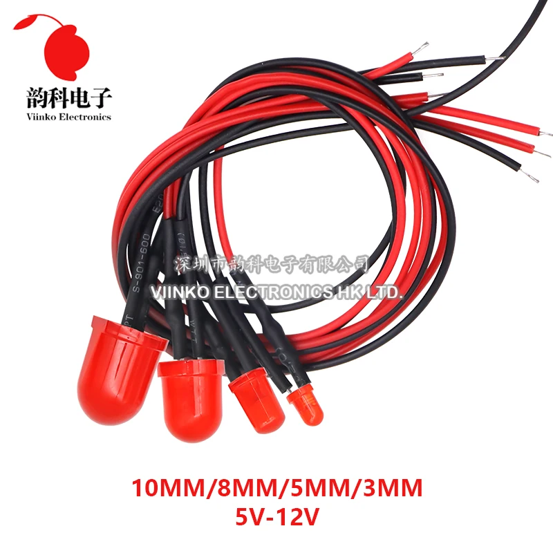 3mm 5mm 8mm 10mm LED 12V 20cm Pre-wired White Red Green Blue Yellow Orange Diode Lamp Decoration Light Emitting Diodes