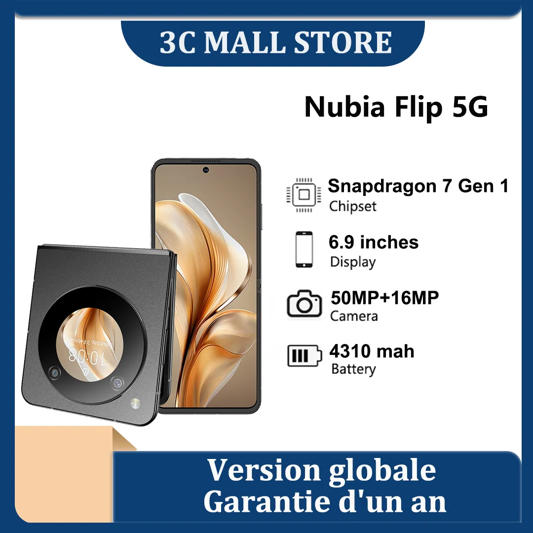 Nubia Flip 6.9 "versione globale 8G + 256G Snapdragon 7 Gen 1 4310mAh batteria 33W ricarica tascabile pieghevole design cellulare