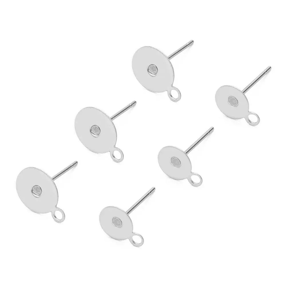 100Pcs Stainless Steel Earring Post Pins Flat Pad Blank Base Corrosion Resistant DIY Jewelry Findings Silver 8mm Base 12mm
