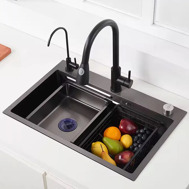 Waterfall Household Stainless Steel with Pull Out Tap Bathroom Sinks Sink Dishwasher Smart Sink Kitchen