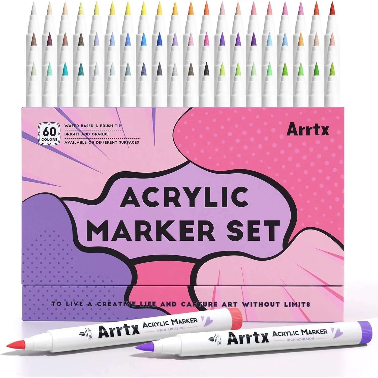 

Acrylic Paint Markers 60 Colors Brush Tip For Rock Painting Glass Wood Ceramic Fabric Stone Crafts And DIY Art Projects