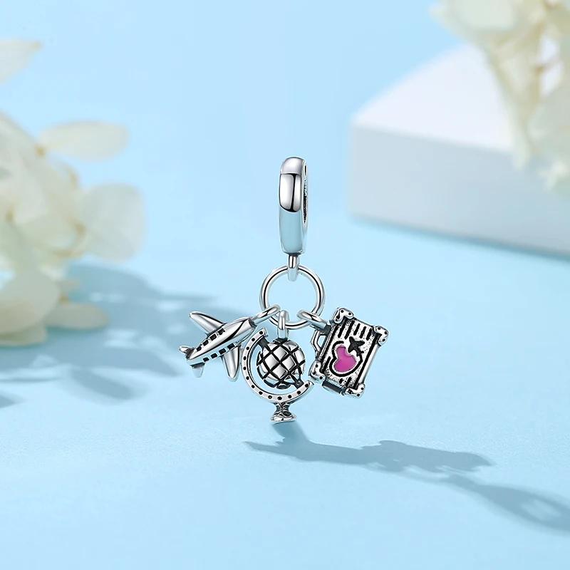 Original 925 Sterling Silver Charms Love Travel London Bus Suitcase Paris Flag Beads Fit Bracelets Necklaces Women DIY Jewelry view 4