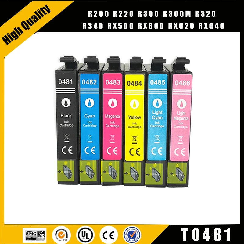 einkshop T0481 - T0486 Ink Cartridge For Epson Stylus Photo R200 R220 R300 R300M R320 R340 RX500 RX600 RX620 RX640 Printer