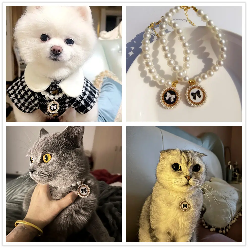 New Hot Sale Pearl Cute Dog Necklace Pet Collar Accessories Jewelry Neck Pearl Disc Pendant for For Small Dogs Large Dog Cats