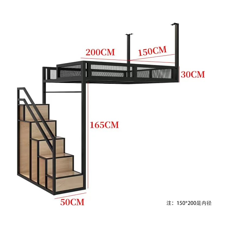 Apartment Loft Bunk Bed European Style 1.5 m Bedroom Furniture Luxury Frame Simple Design Bed Frame Hotel Double Loft Metal Bed