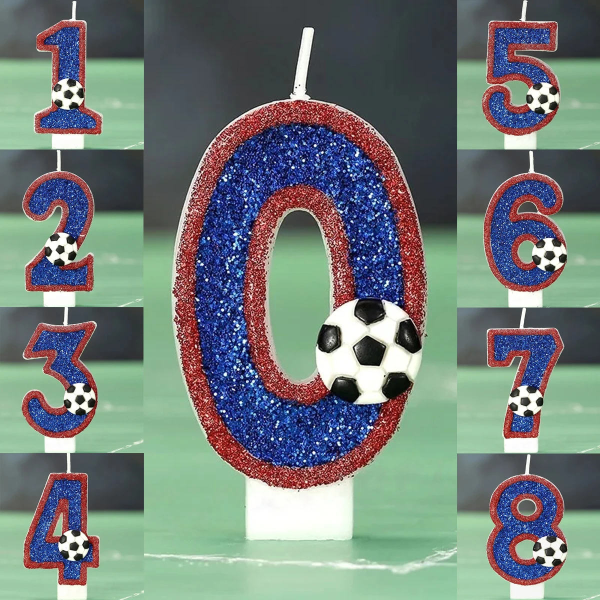 Blaue Zahlenkerzen mit Rotem Rand im Fußball-Design Kreative Digitale Geburtstagstorten-Dekoration