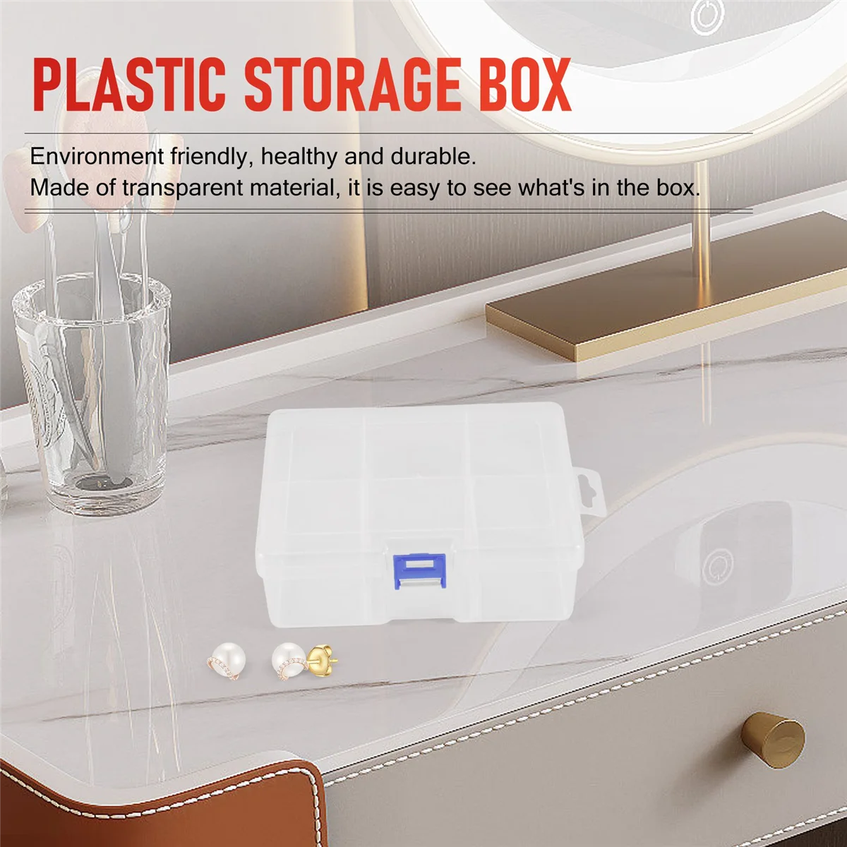 Caixa De Armazenamento De Plástico Removível para Jóias, Recipiente Organizador de Brinco e Ferramentas, 6 PCs