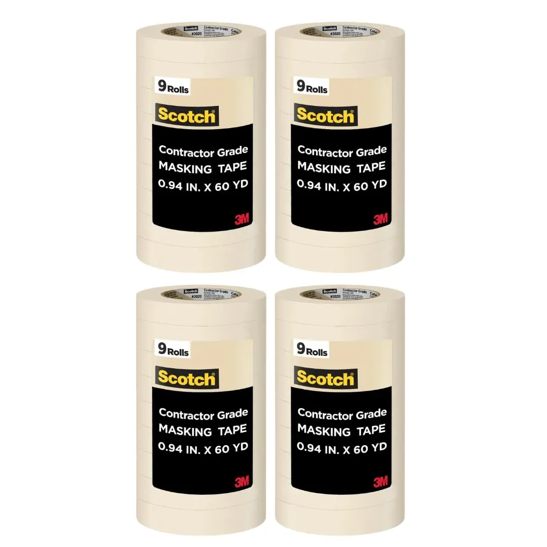 

Contractor Grade Masking Tape, 0.94 inches by 60.1 Yards (540 Yards Total per roll), 4 Pack