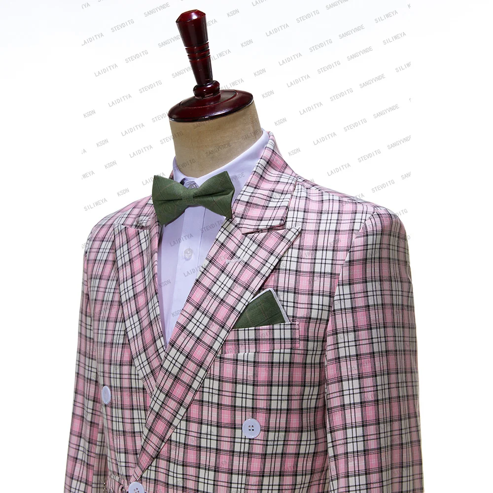 2024 New Style Boutique Pink Formal Business Mens Suit Groom Wedding Dress Double Breasted 2 Pieces( Jacket+Pants) Luxury Blazer