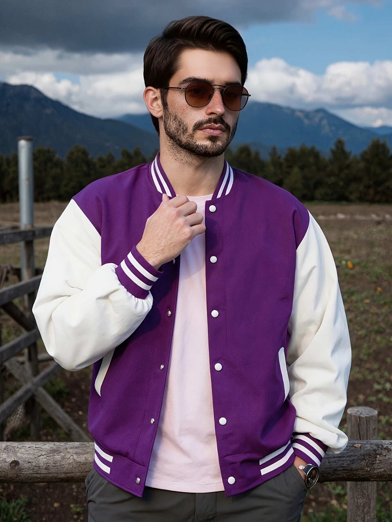 American Retro Korean White Contrasting Jacket Striped Patch Jacket Versatile Loose Jacket for Spring and Autumn