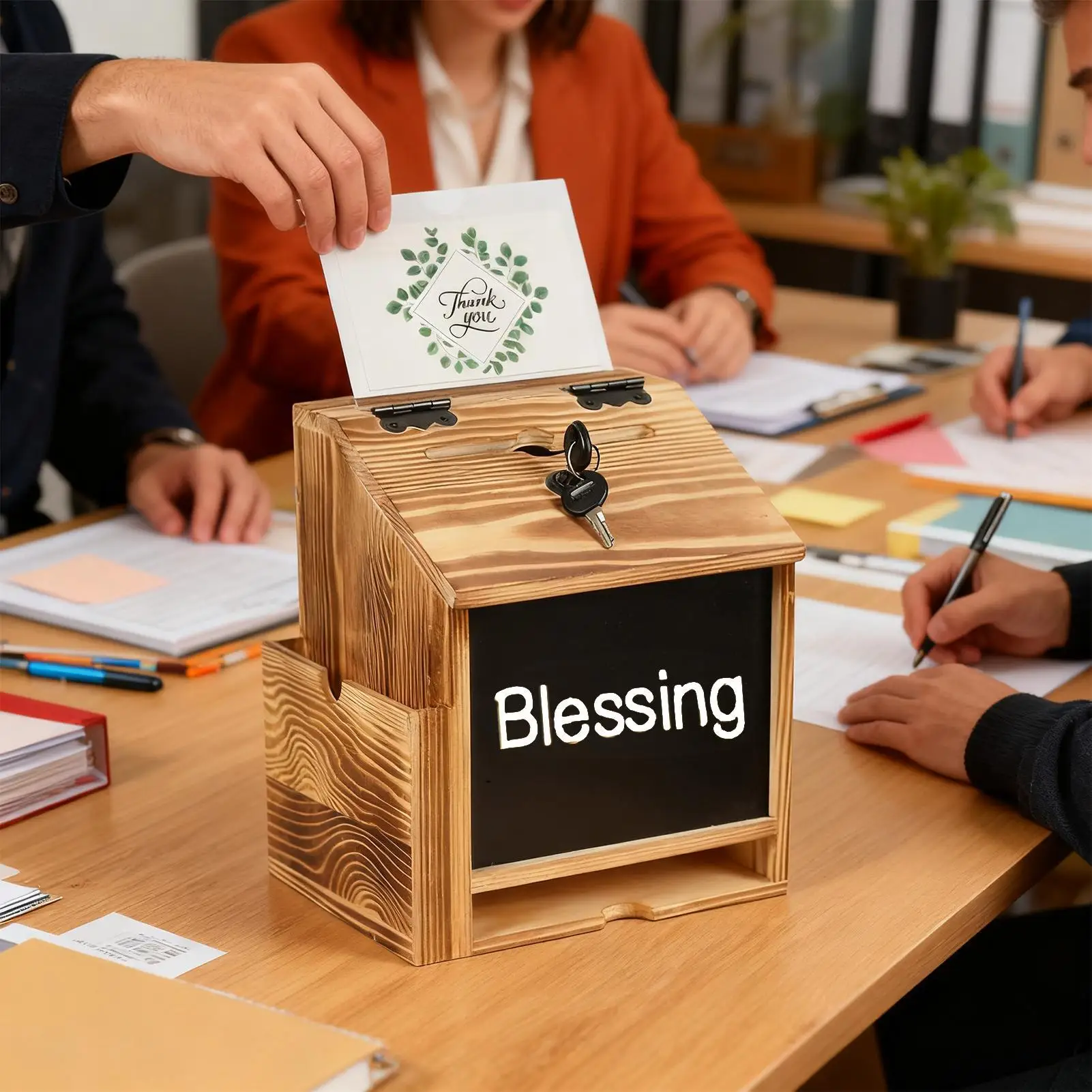 Wooden Suggestion Box With Lock Wooden Money Coin Storage Tool Tips Collection Donation Bucket For Cafe School Restaurants Bar