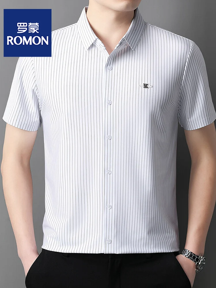 

Lormen Men's Striped Ice Silk irt Casual ort Sve Busin Casual Wrinkle Resistant Breathable Comfortable Summer irt