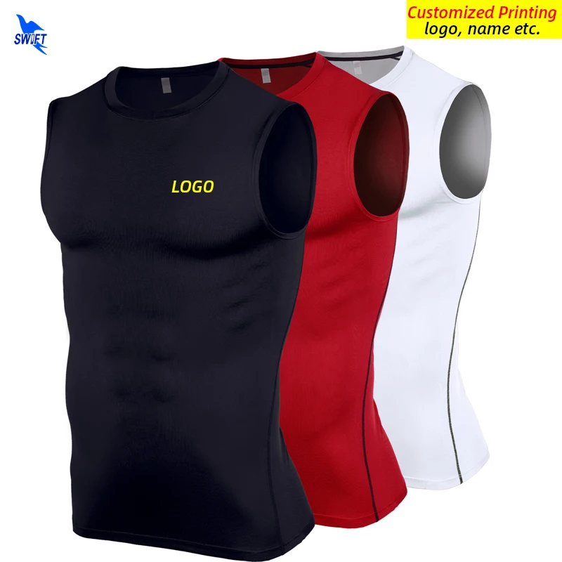 Customize LOGO Men\'s Quick Dry Sportswear Outdoor Running Sleeveless Shirts Gym Fitness Tank Tops Compression High Elastic Vest