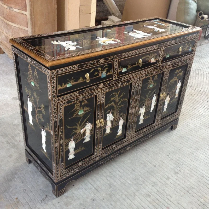 

Sideboard Cabinet Entrance Cabinet Four-Door Cabinet with Three Sections Bright Painted Locker